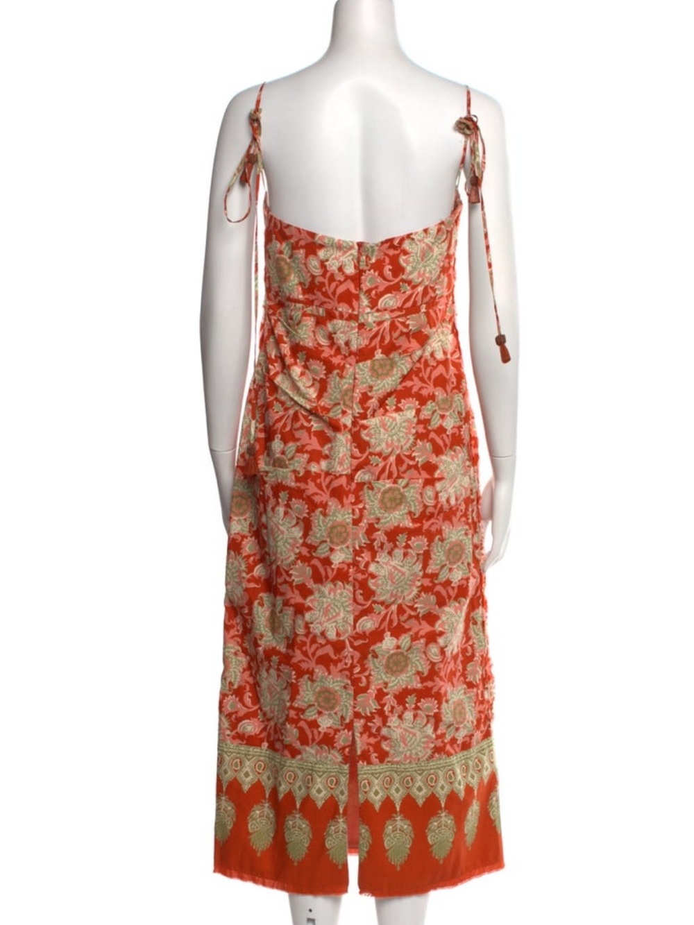 NWOT Johanna Ortiz Coral-Red Floral Tie-Strap Maxi - Picture 11 of 11